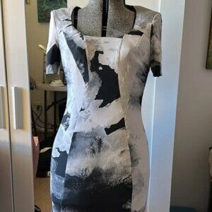 Helmut Lang Abstract Mini Dress with Zipper and Scoop Neck